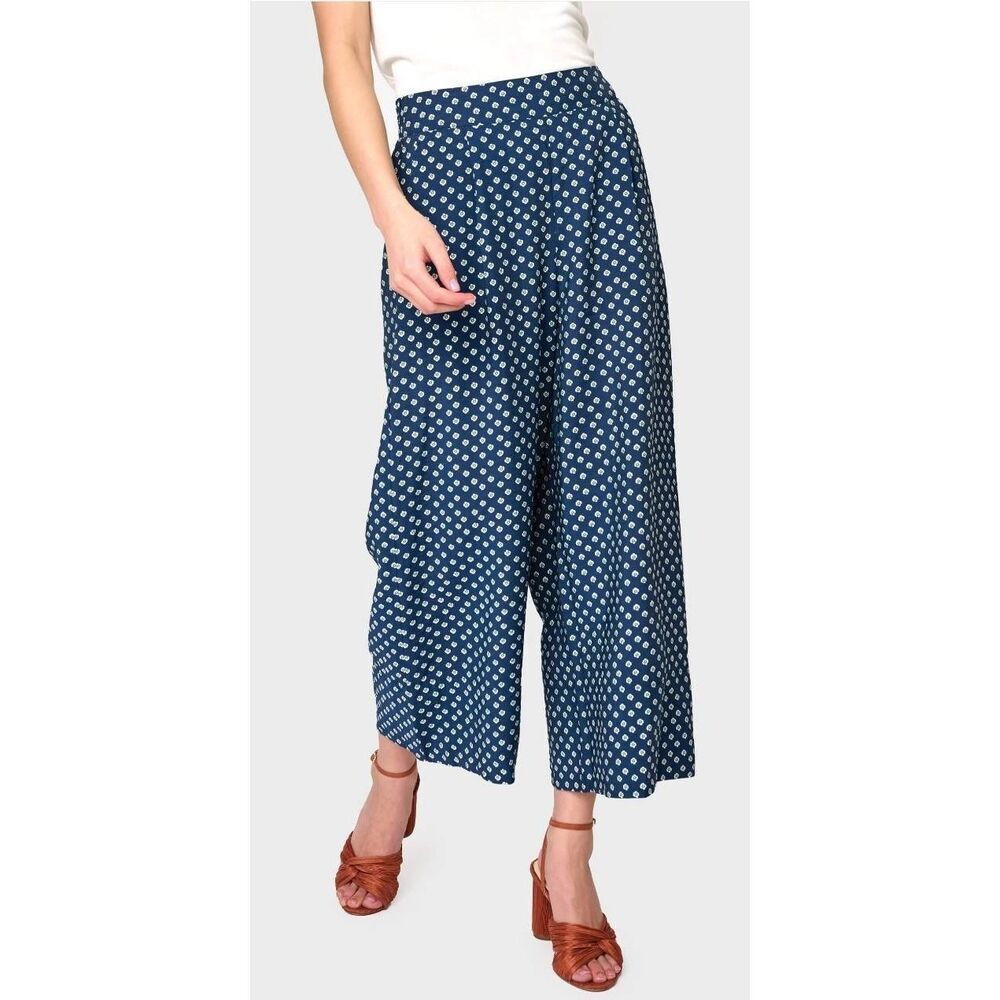 Gibsonlook Cropped Pant‎ Wide Leg Navy Rayon Blend NWT
